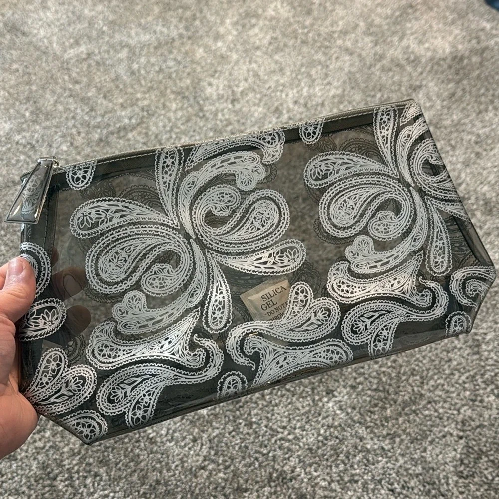Avon Large Silver/Black Paisley Makeup Bag